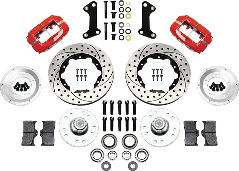 1407675DR 1964-74 Wilwood Dynalite Big Brake Front Hub Set With Red Calipers & Drilled Rotors copy