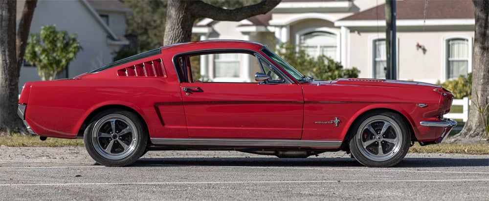 1966 Ford Mustang restomod side view red copy