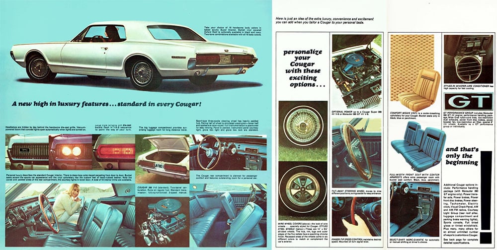 1967 Cougar features options brochure copy