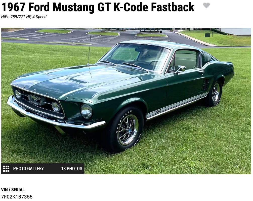 1967 Mustang K code VIN decoder