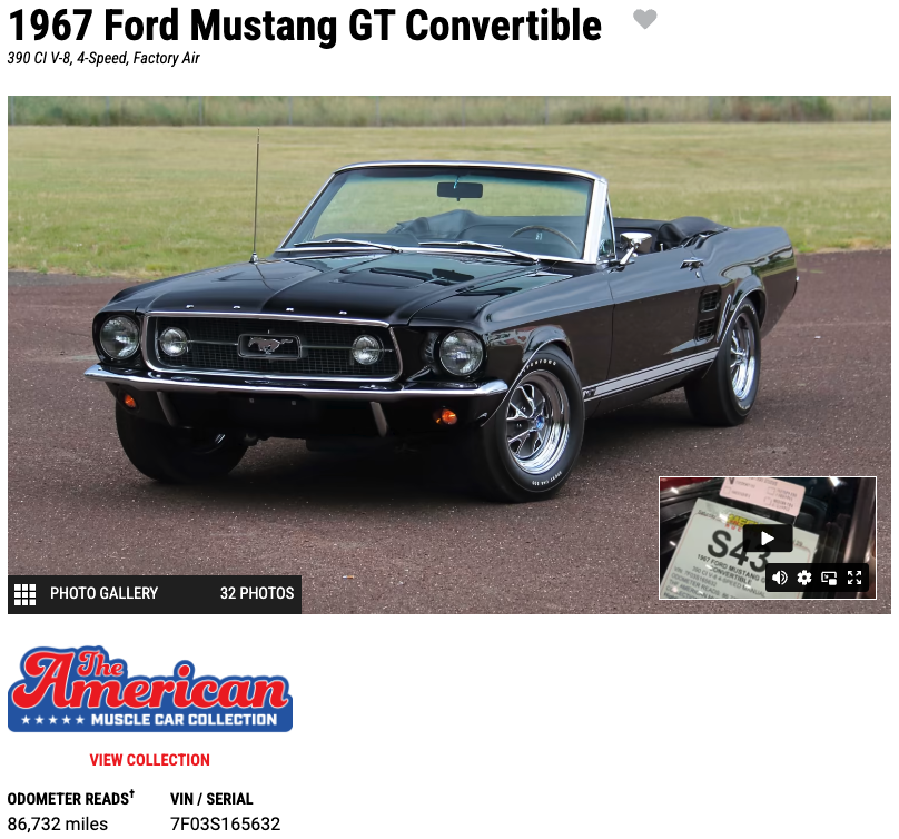 1967 Mustang conv S code VIN decoder