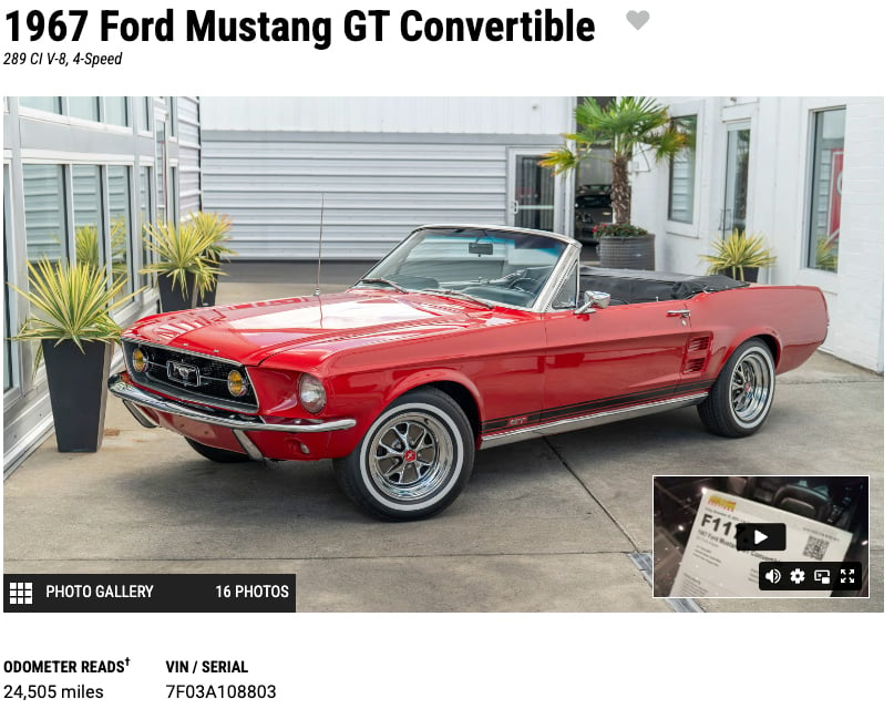 1967 Mustang conv VIN decoder