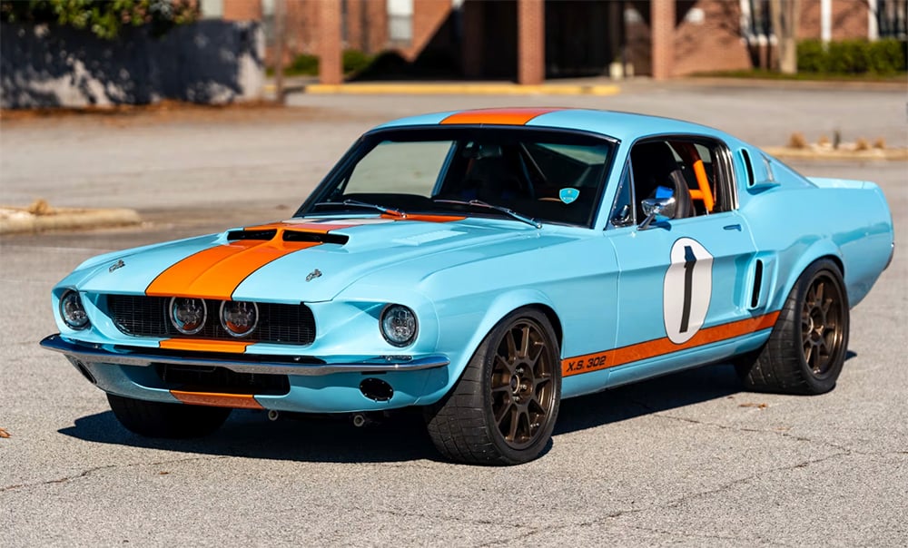 1968 Ford Mustang XS302 restomod gulf racing livery front copy