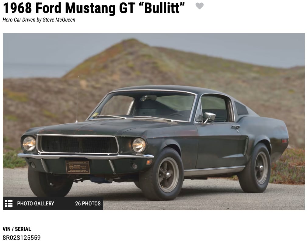 1968 Mustang Bullitt VIN decoder