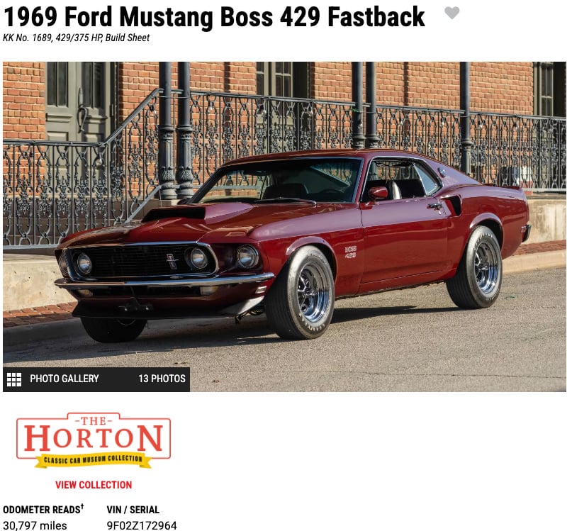 1969 Boss 429 Mustang VIN decoder