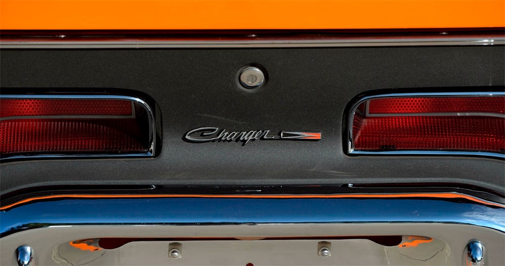 1969 Dodge Daytona Charger script on valance Omaha Orange copy