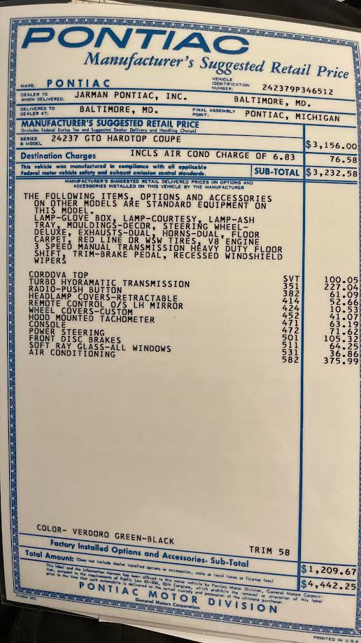 1969 GTO window sticker BV copy