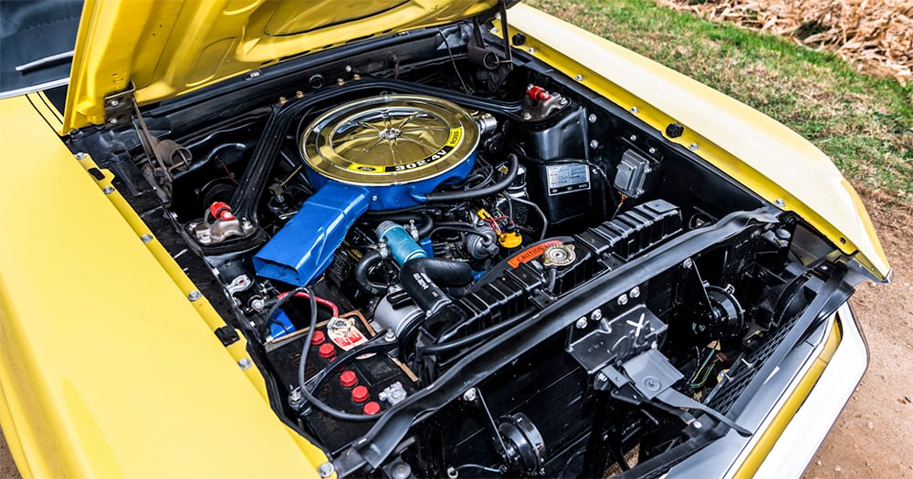 1969 Mustang Boss 302 engine yellow street car copy