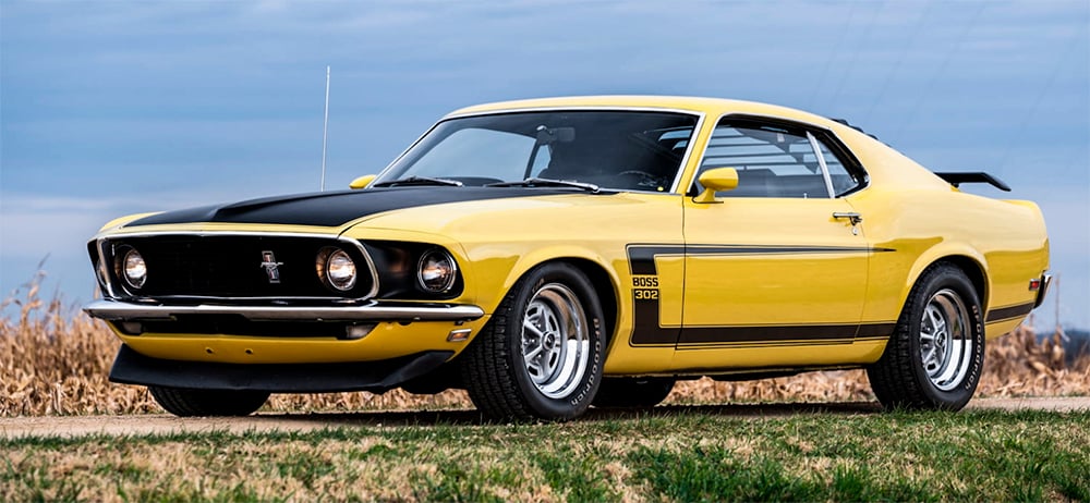 1969 Mustang Boss 302 street car yellow front copy