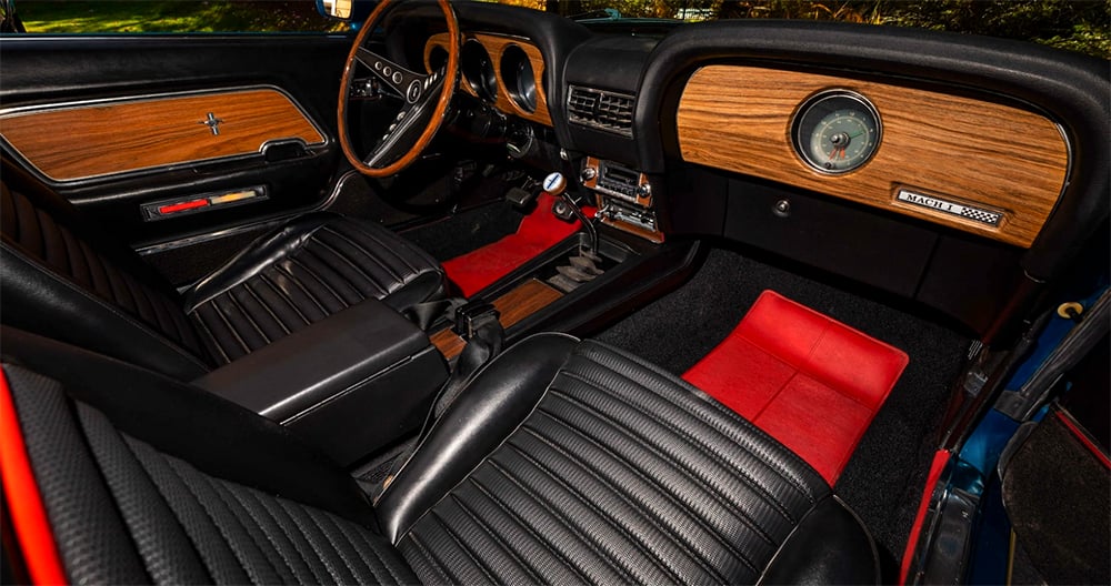 1969 Mustang Mach 1 428 Acapulco Blue black Comfortweave interior copy 2