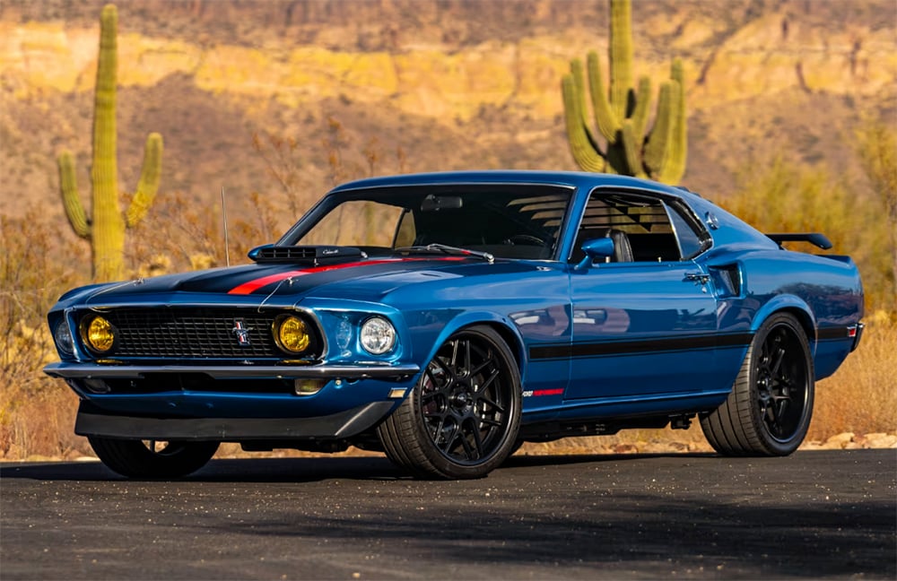 1969 Mustang Mach 1 restomod Coyote engine six speed copy