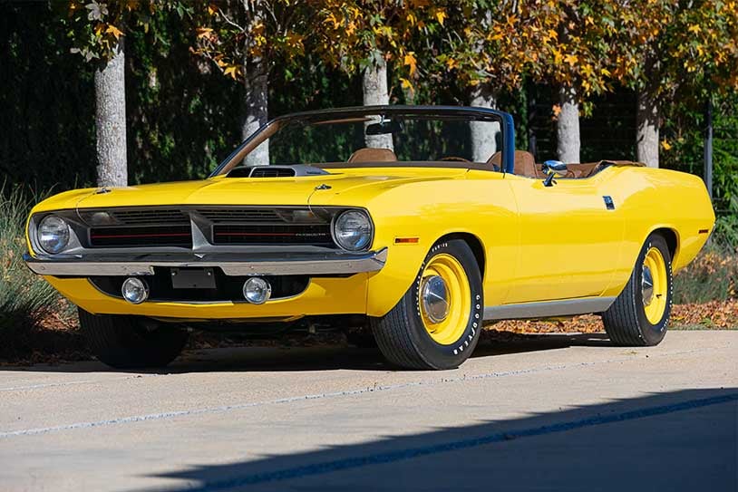 1970-Hemi-Cuda-convertible-yellow-and-tan-front Lead