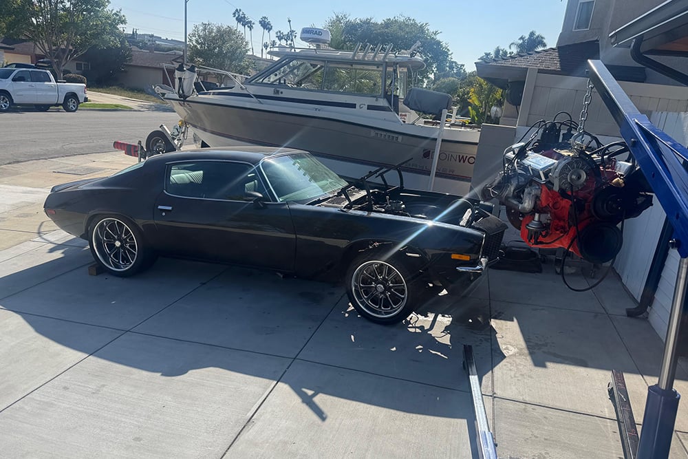 1971 Camaro SS next to boat copy
