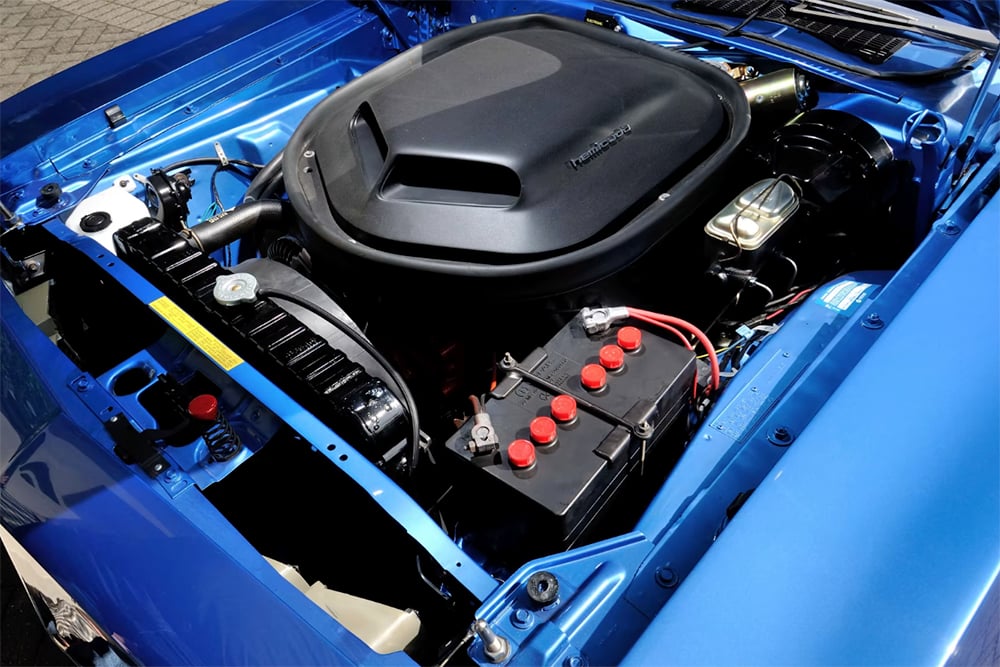 1971 Hemi Cuda convertible blue 426 V8 engine copy