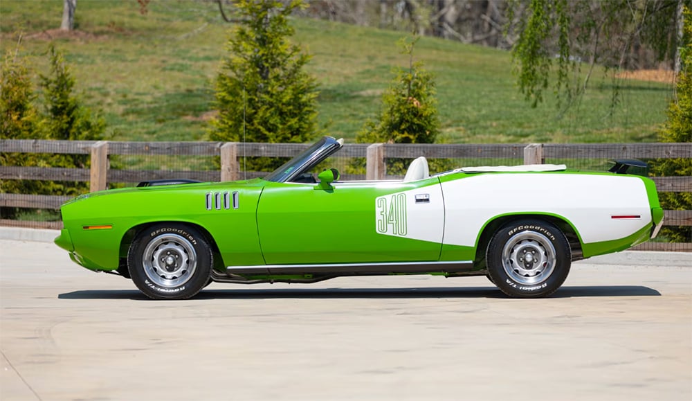1971 Plymouth Cuda lime white conv side view 340 copy