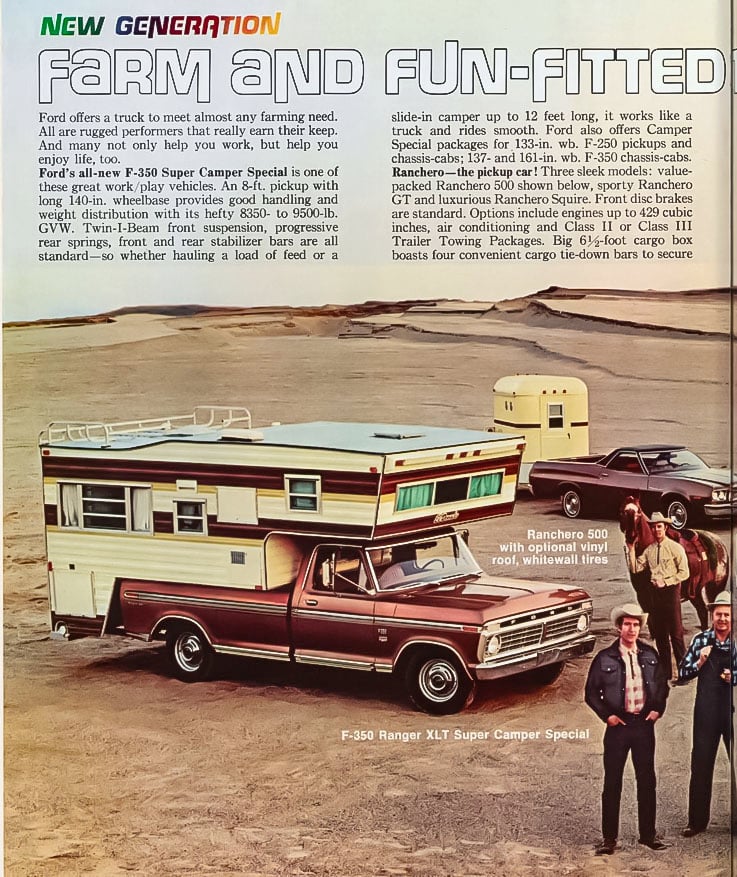 1973 Ford F350 Super Camper Special brochure photo copy