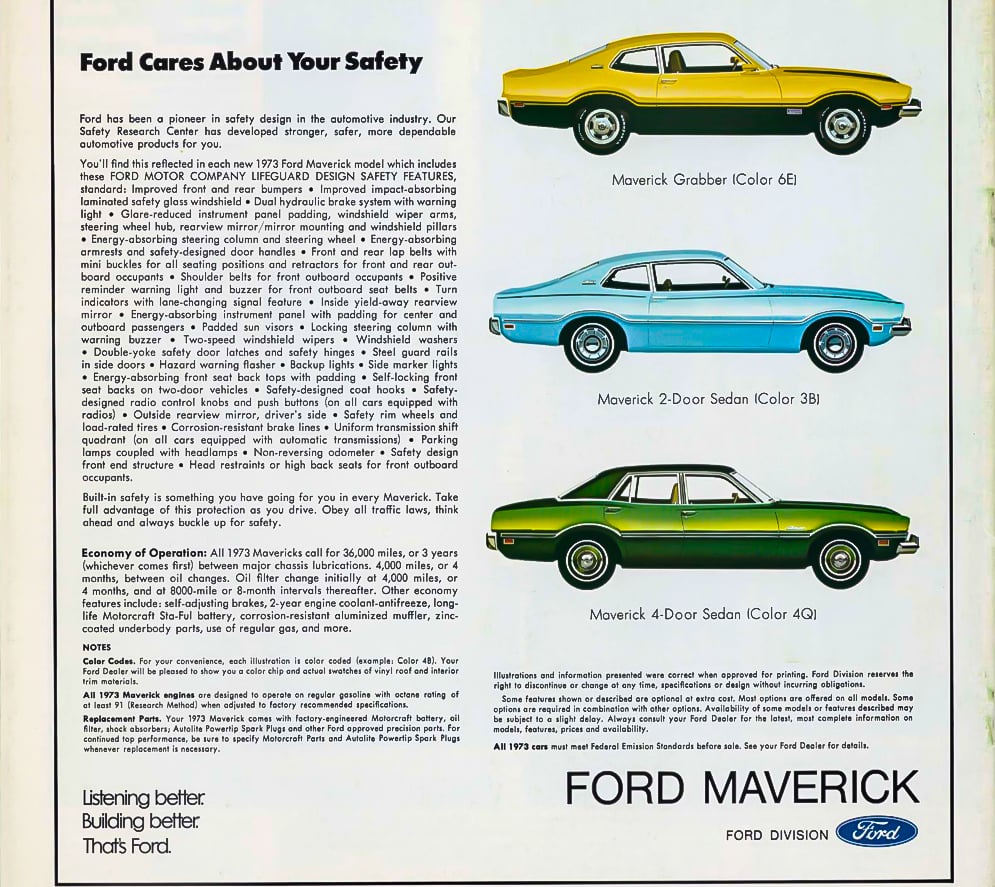 1973 Ford Maverick brochure copy