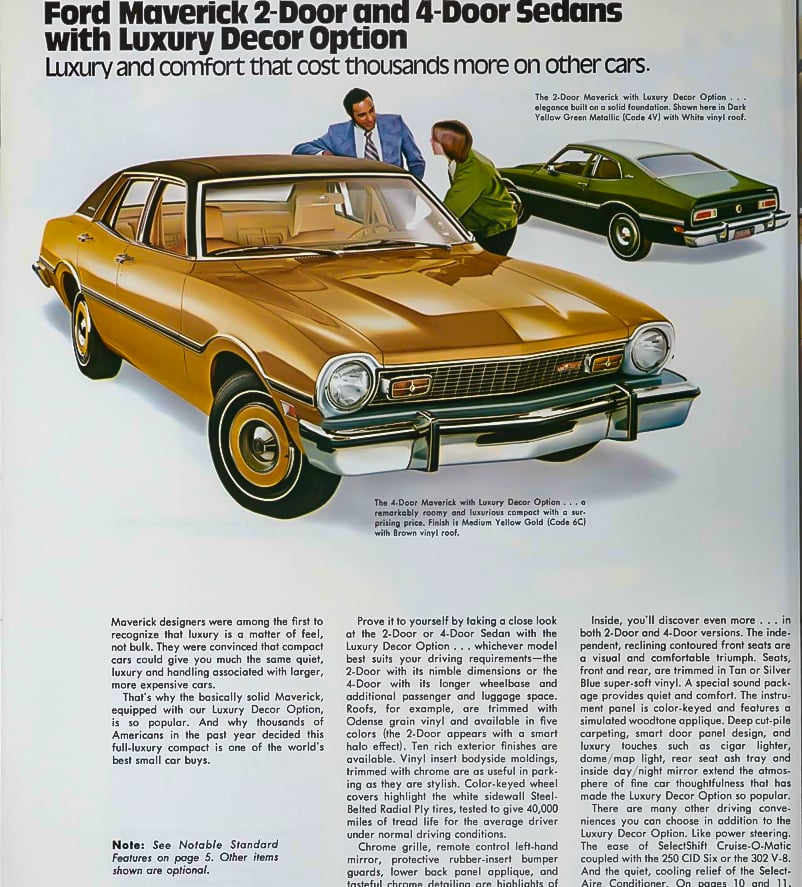 1974 Maverick brochure page copy