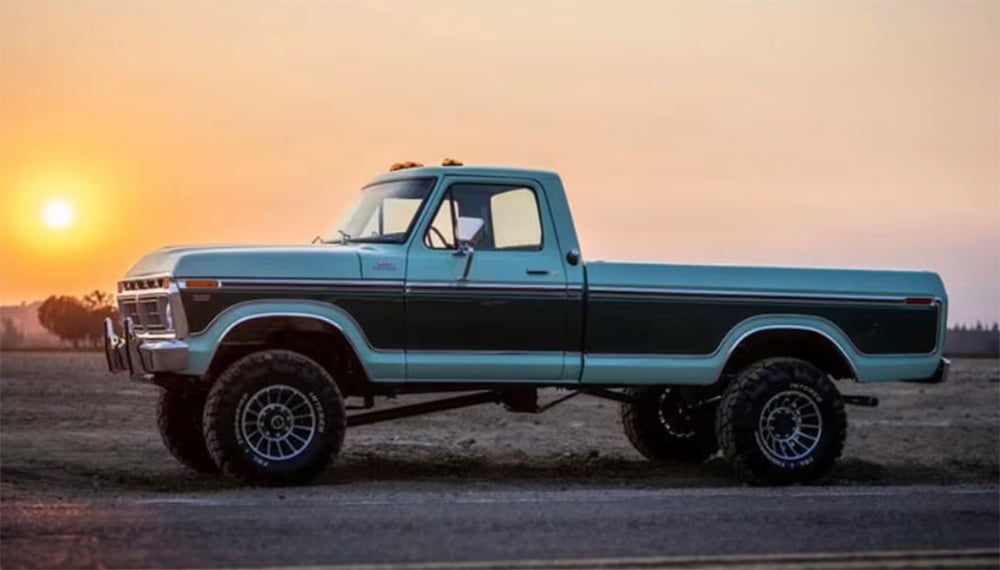 1977 Ford f250 side view sunset copy