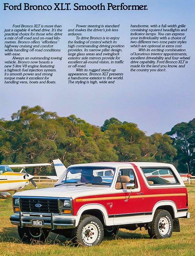 1986 Ford Bronco XLT brochure copy