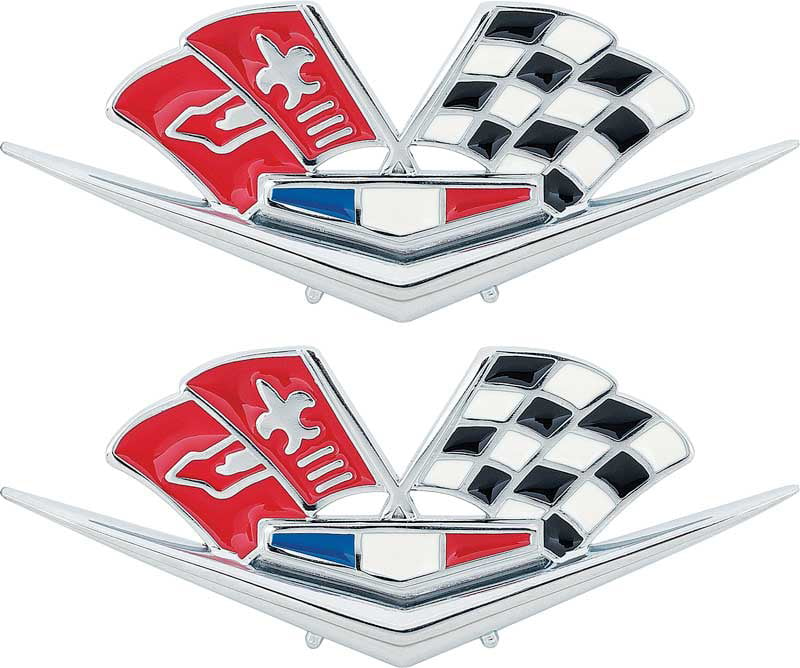 200056A Fargo Automotive 1962-63 Impala Crossed Flags Front Fender Emblem Pair copy