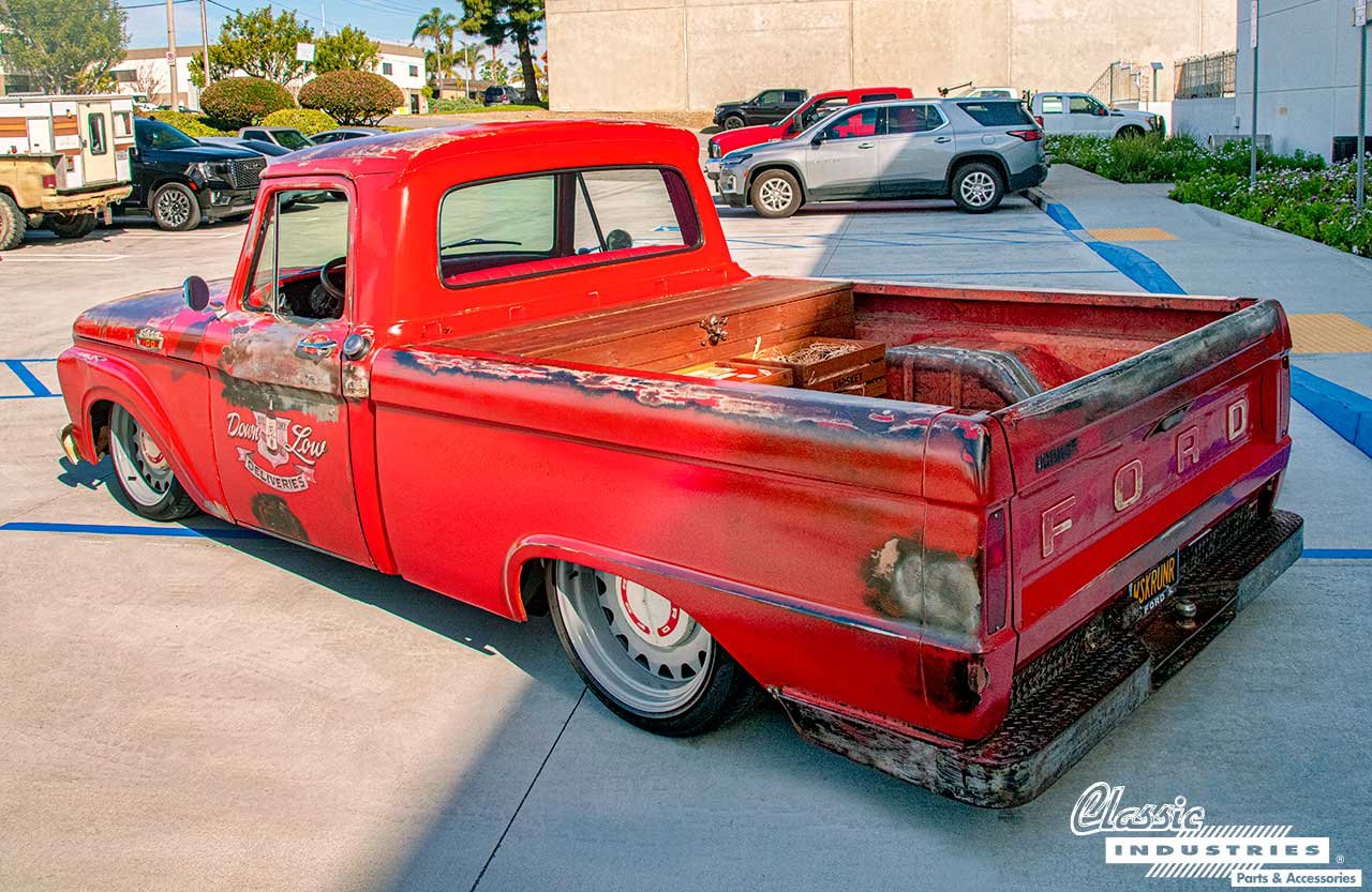 64_Ford_Red_F100_Truck_3-4_Rear