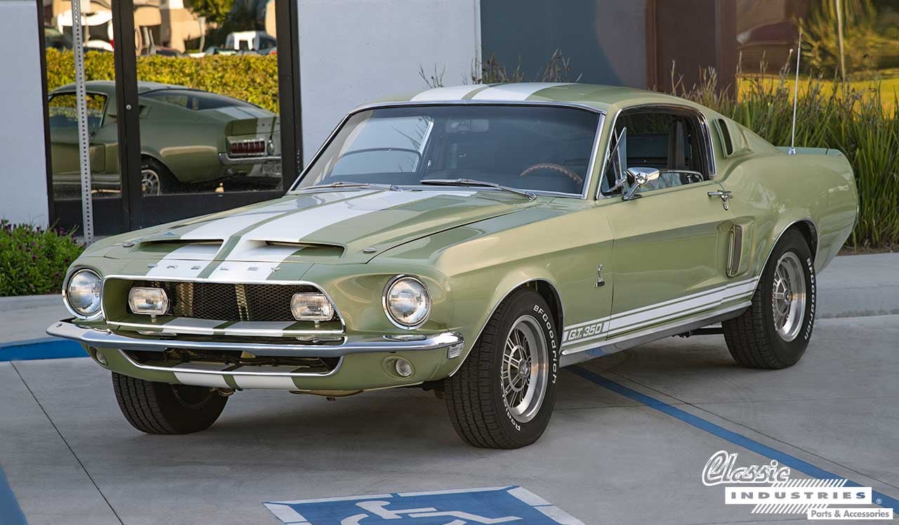 68_Shelby_Mustang_Green_White_Three_Fourth_Front_Lead