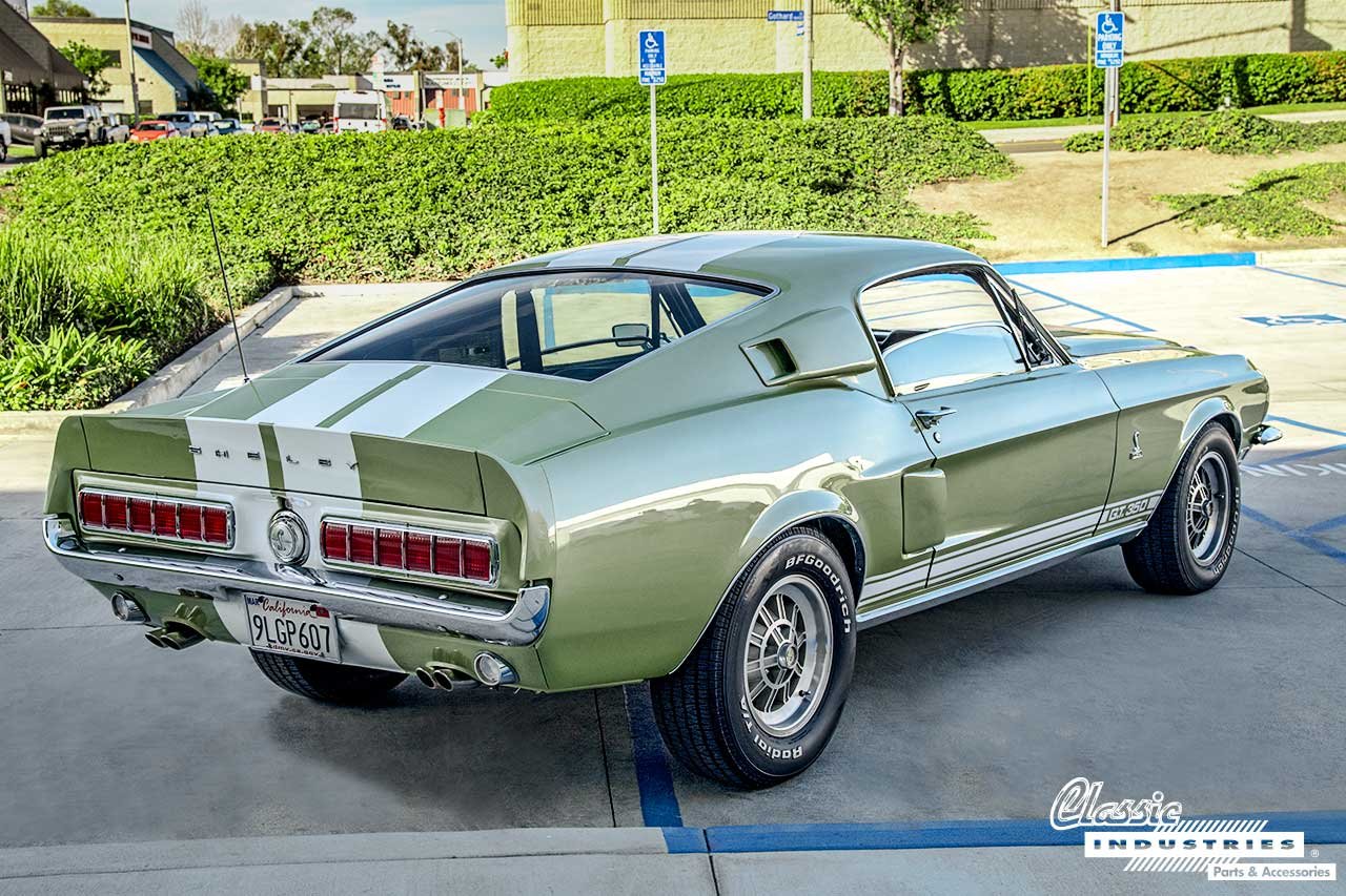 68_Shelby_Mustang_Green_White_Three_Fourth_Rear