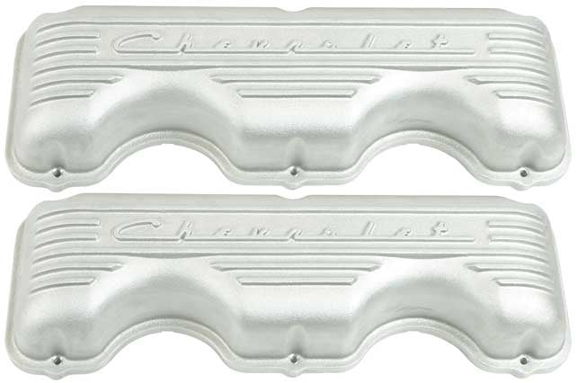 710651A Chevrolet 348409 Big Block Cast Aluminum Valve Covers With Chevrolet Script And As Cast Finish