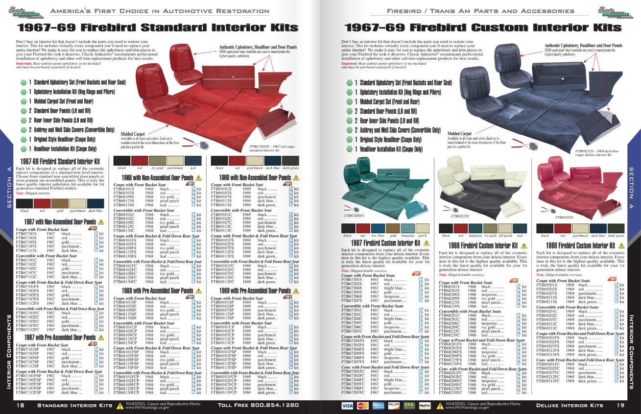 CI Firebird digital catalog 67-69 standard and custom interior kits