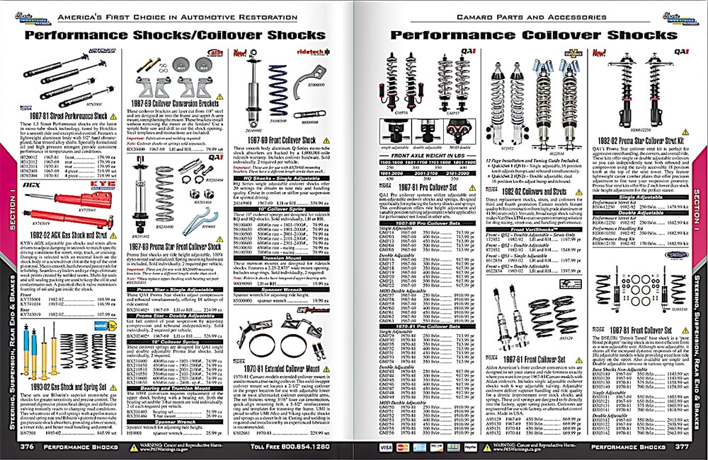 Camaro digital catalog coilover shocks 1967-92 copy