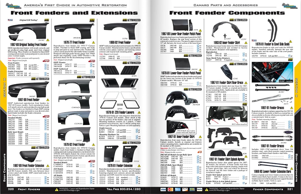 Camaro digital catalog fenders 320-321 great copy