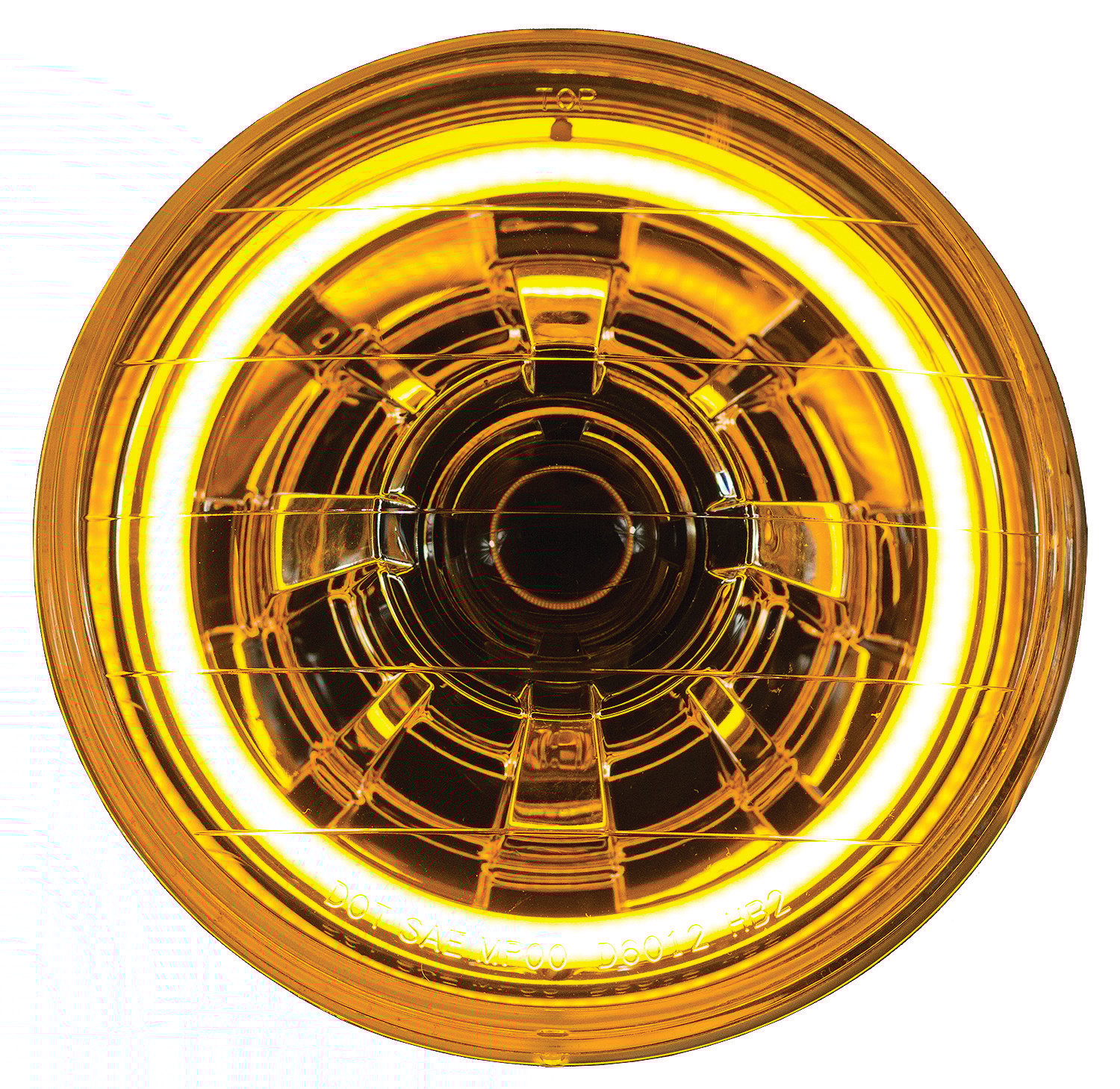 DL7004_V3 Dapper Lighting LED Seven Projector Headlight HighLow Beam Chrome Housing Clear Glass Lens HDR Switchback Halo orange