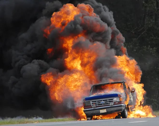 Ford truck on fire