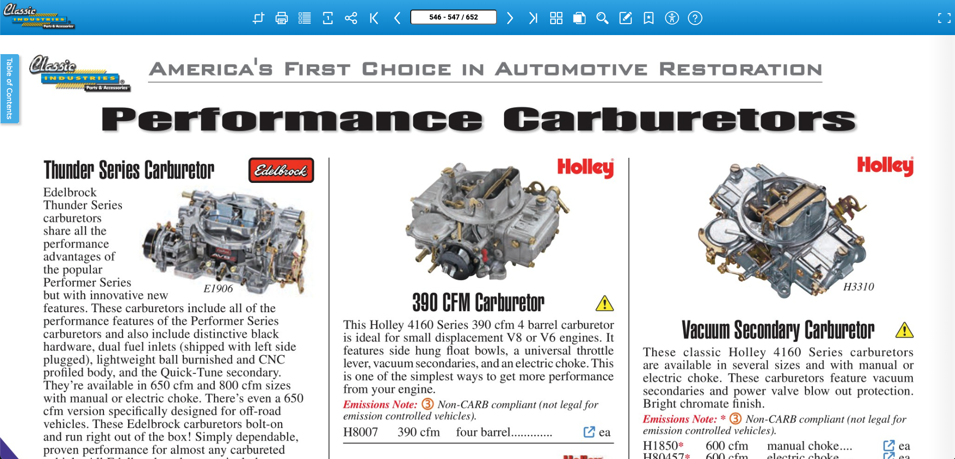 GM truck digital catalog zoom in on carbs