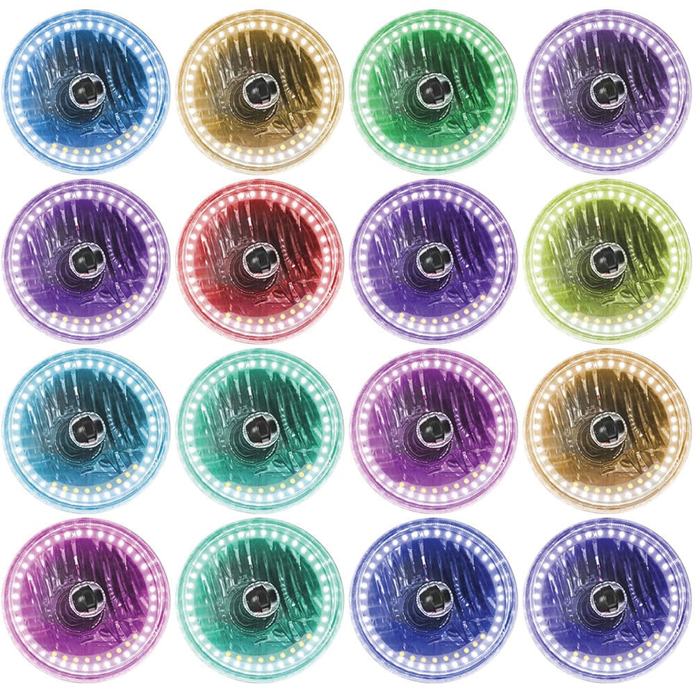 H4100801_rainbow Redline 5-3 4 Round Elite Diamond Headlamps w Multi Color Halo - w Blue H4 Halogen Bulbs copy