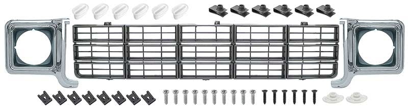 Kit_881330_main-01 1977-78 Chevrolet Pickup Grill and Headlamp Bezel Basic Set - Emblem Delete - Charcoal Gray