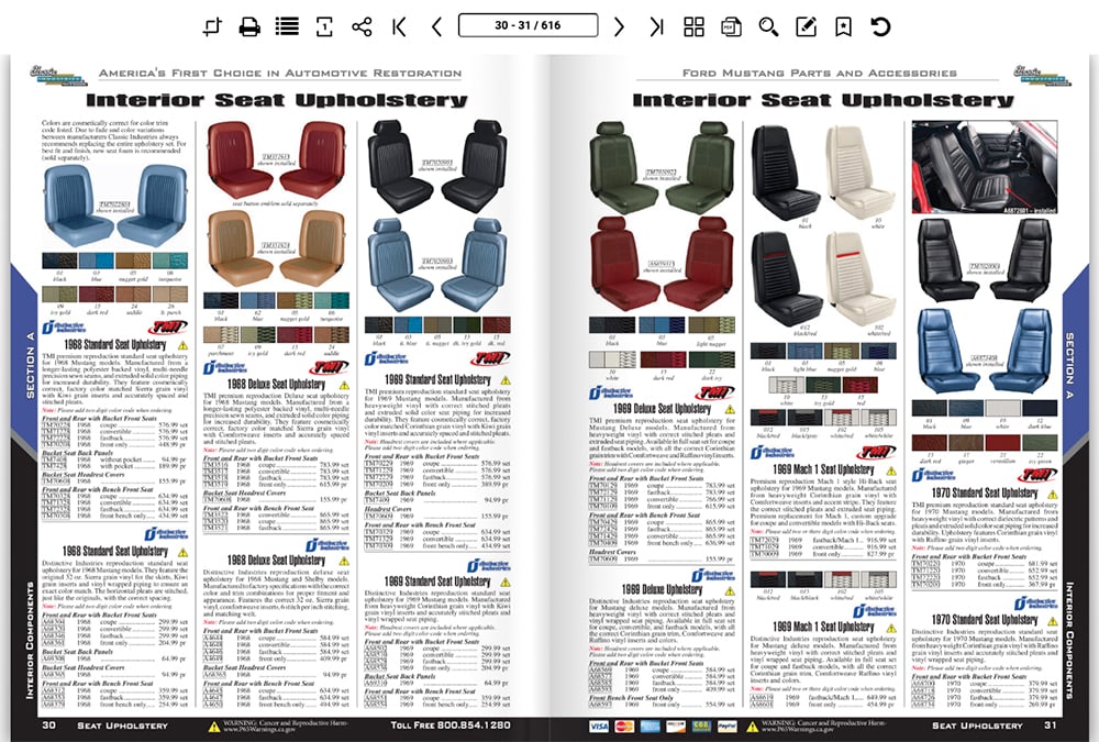 Mustang digital catalog seat upholstery copy