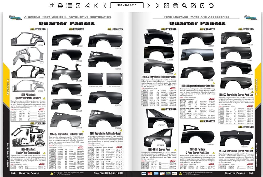 Mustang digital catalog sheet metal copy