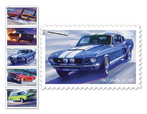 Since February, 2013 the USPS has been offering a forever stamp commemorating muscle cars.